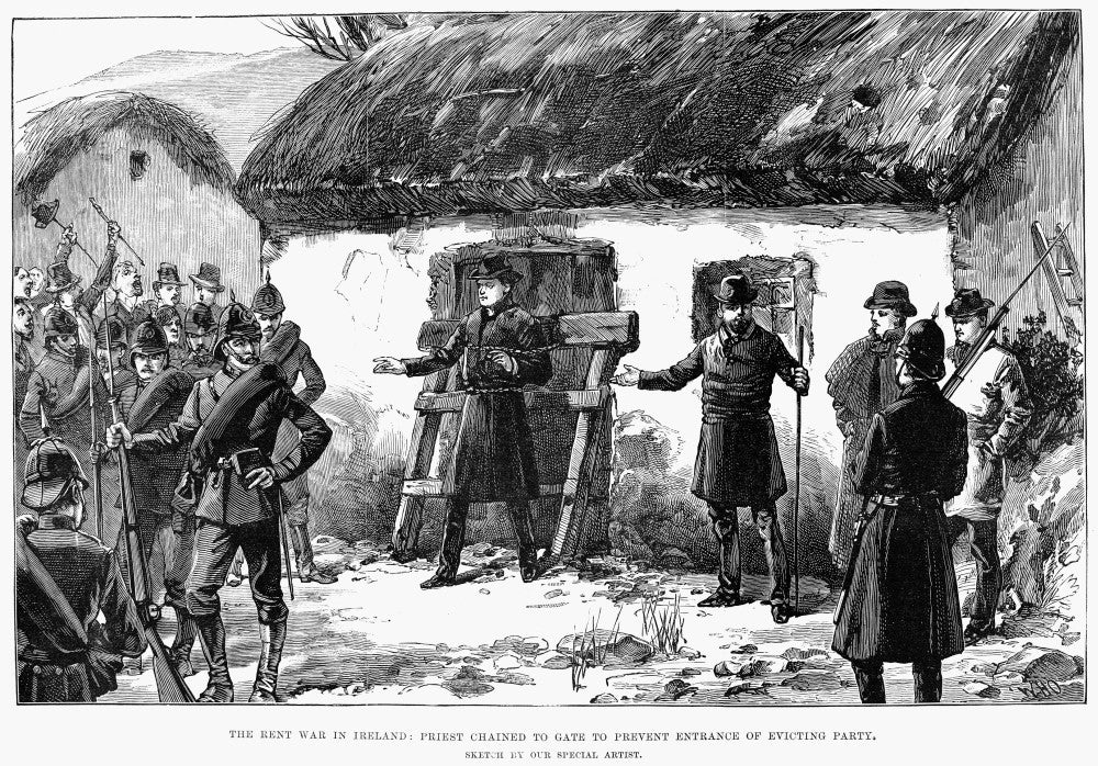 Irish Land League 1887 Fine Art Print - Priest Chained to Gate