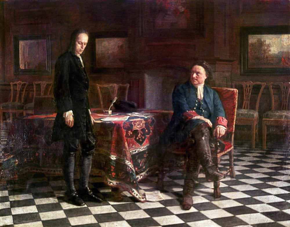 Interrogation of Alexis Petrovich by Peter the Great - Fine Art Print by Nikolai Gay