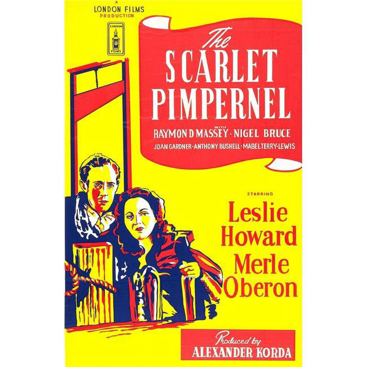 The Scarlet Pimpernel movie poster print featuring Leslie Howard and Merle Oberon, 1934.