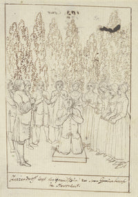 Zinzendorf laying the foundation for a community house poster print by Daniel Nikolaus Chodowiecki.