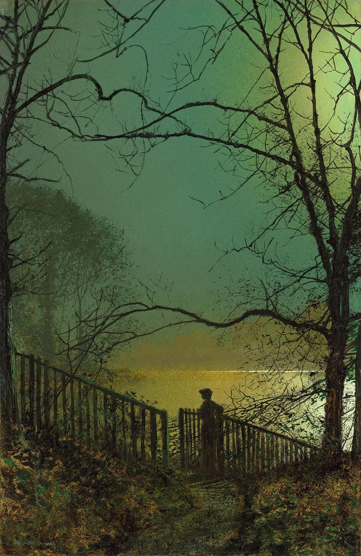Roundhay Park Lake art print by John Atkinson Grimshaw showcasing serene landscapes.