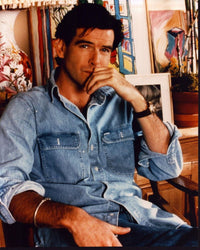 Pierce Brosnan photo print in denim shirt, 8x10 size