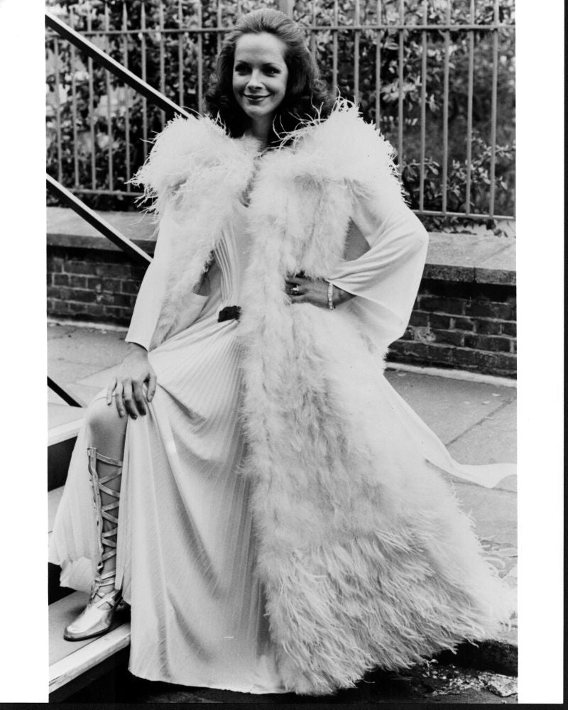 Mary Tamm in Long Feather Coat - Doctor Who Black and White Photo Print