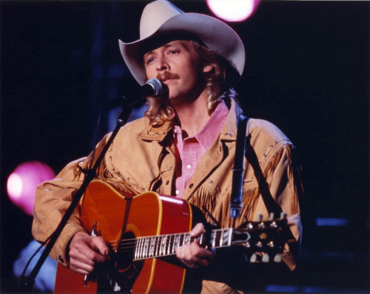 Close-up portrait photo print of Alan Jackson playing guitar.