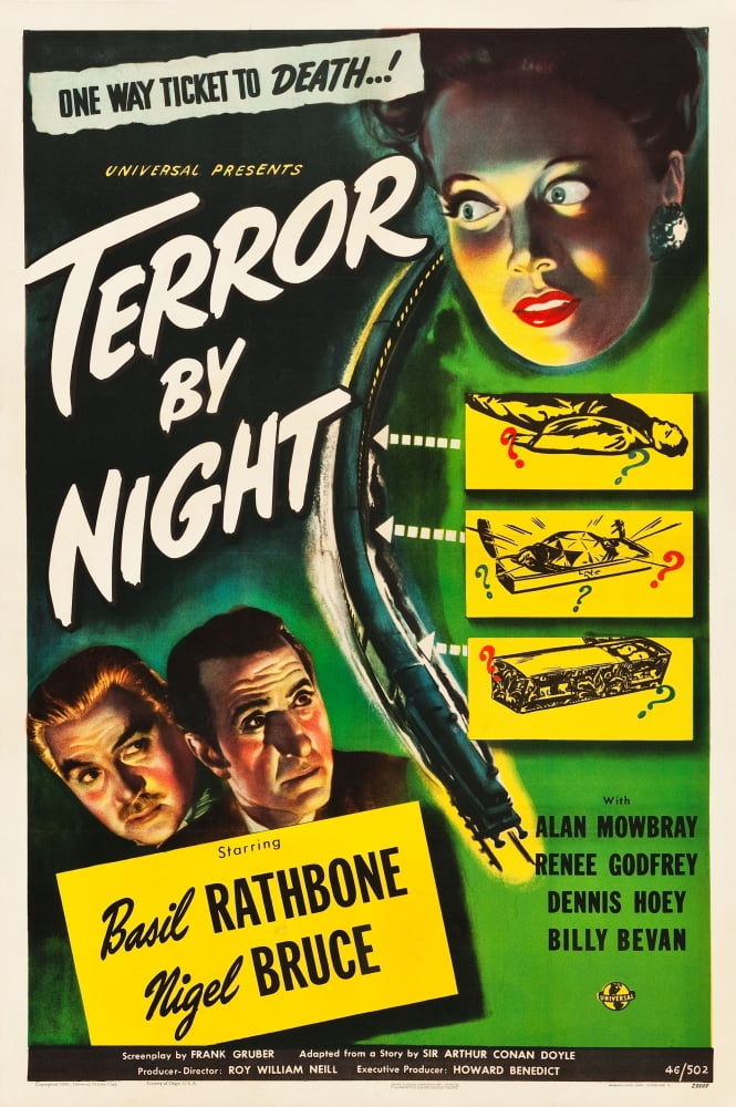 Terror Movie Poster Print featuring Nigel Bruce and Basil Rathbone from the 1946 film.