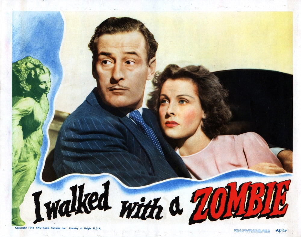I Walked With A Zombie movie poster print featuring Tom Conway and Frances Dee, 1943.