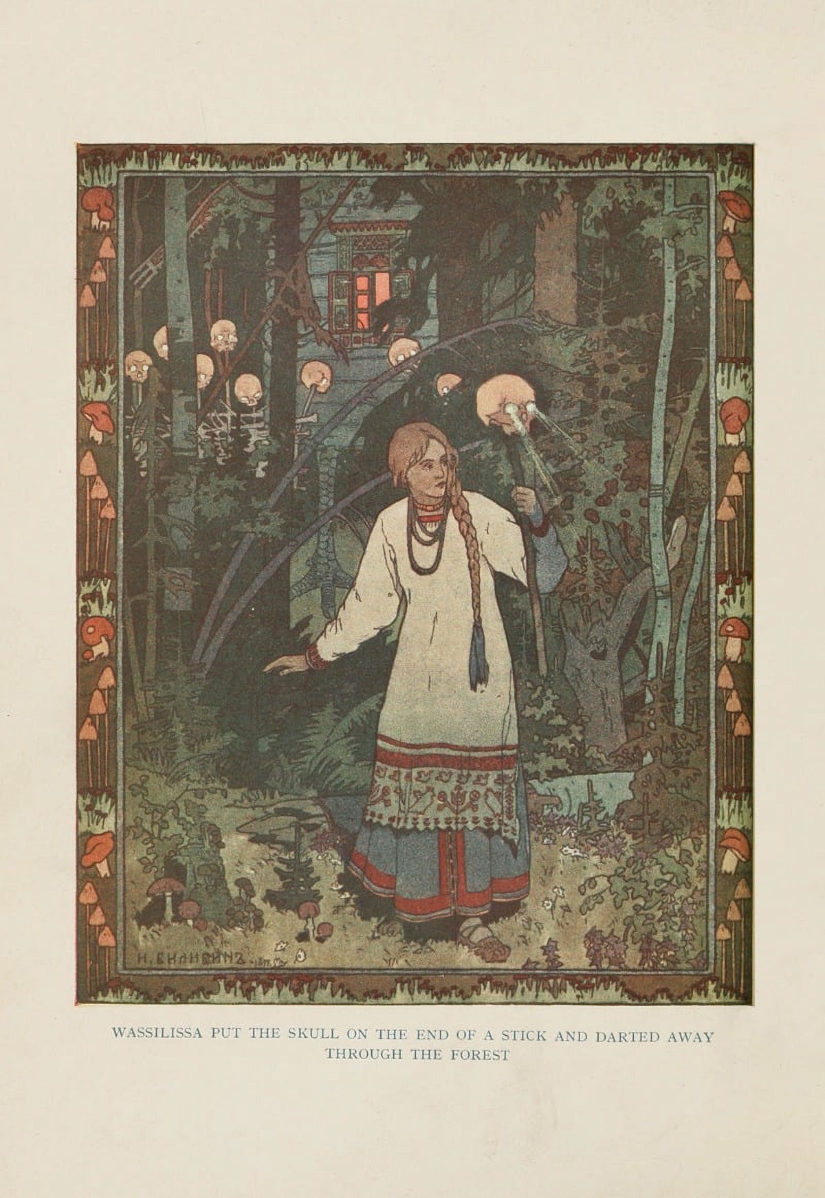 Wassilissa Puts the Skull on a Stick Poster Print by Ivan Bilibin