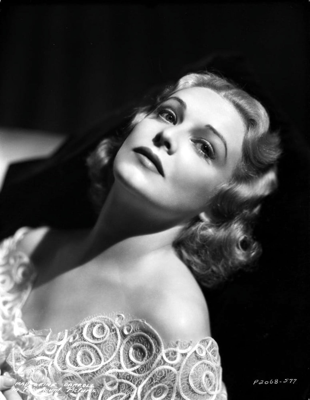 Madeleine Carroll posed in white elegant dress photo print