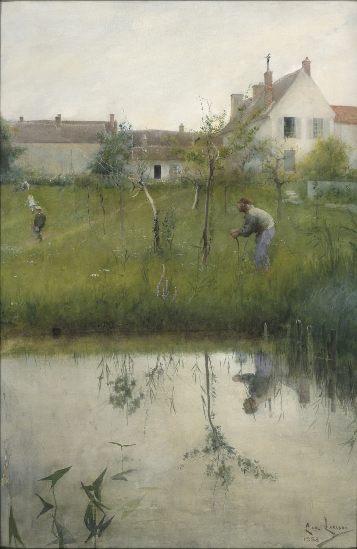 The Old Man and the Nursery Garden Art Print by Carl Larsson