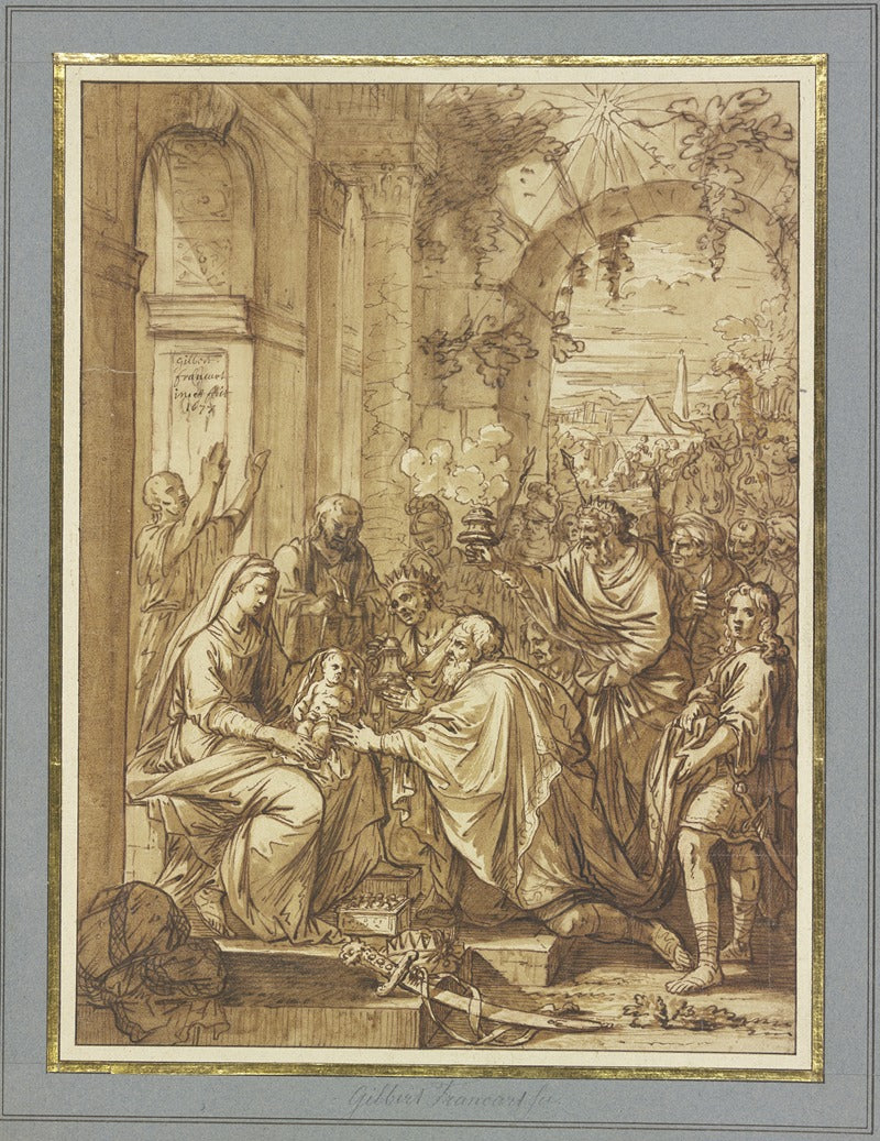 Adoration of the Kings art print by Gilbert Francart, showcasing a classic scene of reverence and celebration.