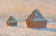 Wheatstacks Snow Effect Morning artwork by Claude Monet, fine art print.
