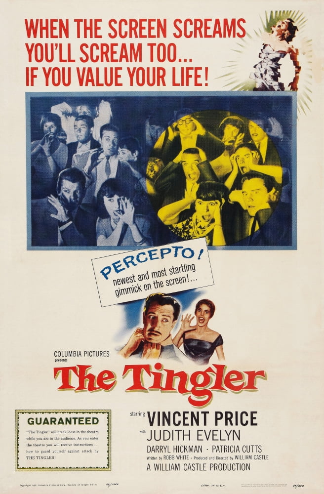 The Tingler movie poster art featuring Vincent Price and Patricia Cutts