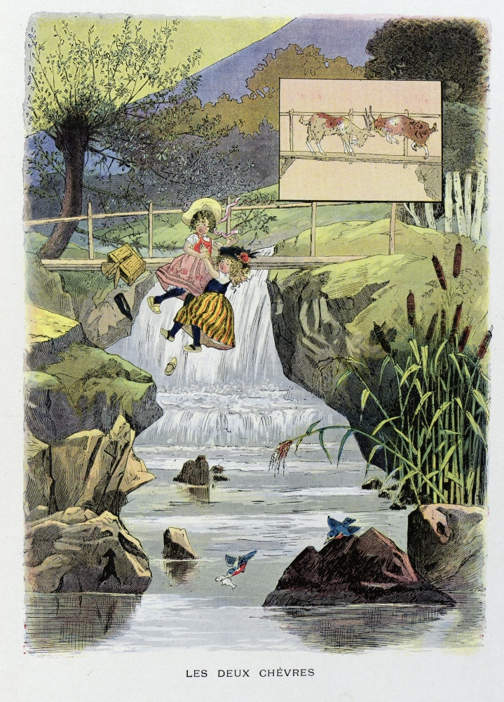La Fontaine's The Two Goats Fable Print artwork illustration.