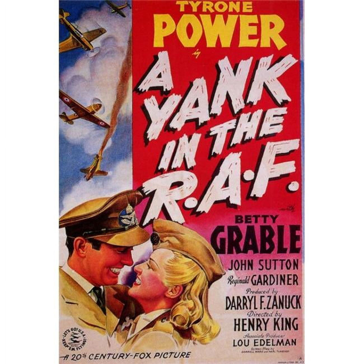 A Yank in the R.A.F. movie poster print featuring classic wartime adventure.