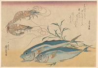 Kuruma Ebi Aji Prawns and Horse Mackerel Art Print by Ando Hiroshige