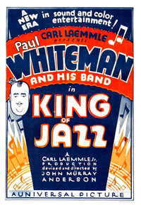 King of Jazz movie poster featuring Paul Whiteman window card from 1930, vintage film art.