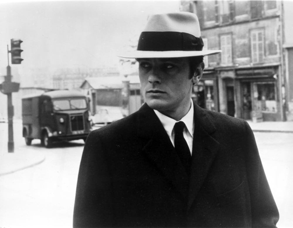 Alain Delon in Le Samurai Photo Print showcasing classic cinema art.