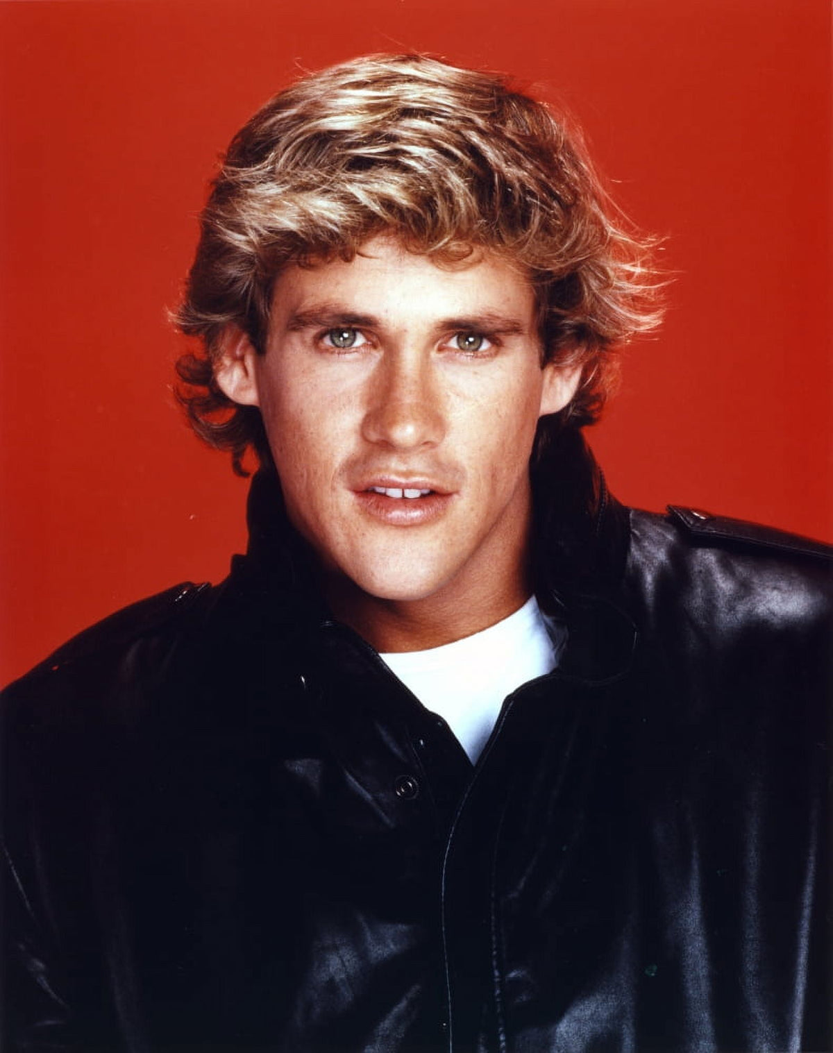 Michael Dudikoff close-up portrait photo print in black leather jacket