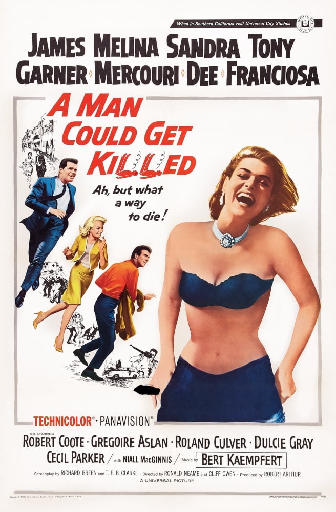 A Man Could Get Killed 1966 movie poster print featuring James Garner, Sandra Dee, Anthony Franciosa, Melina Mercouri