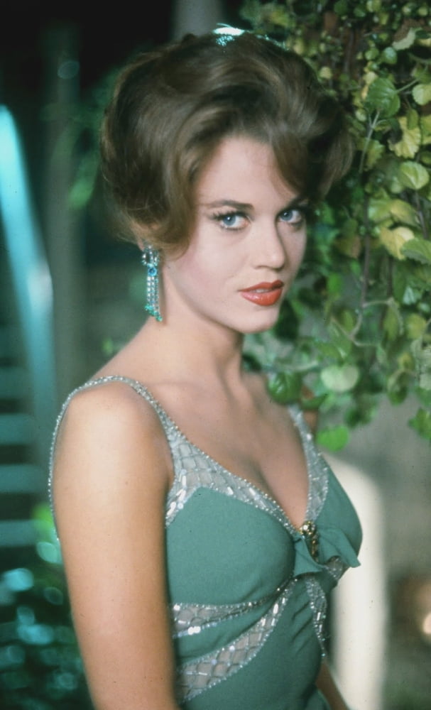 Jane Fonda in a green and silver dress photo print