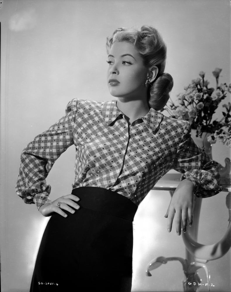 Gloria DeHaven black and white photo print in checkered dress