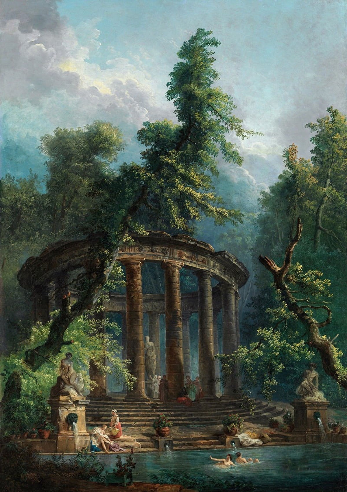 The Bathing Pool fine art print by Hubert Robert, available in multiple sizes.