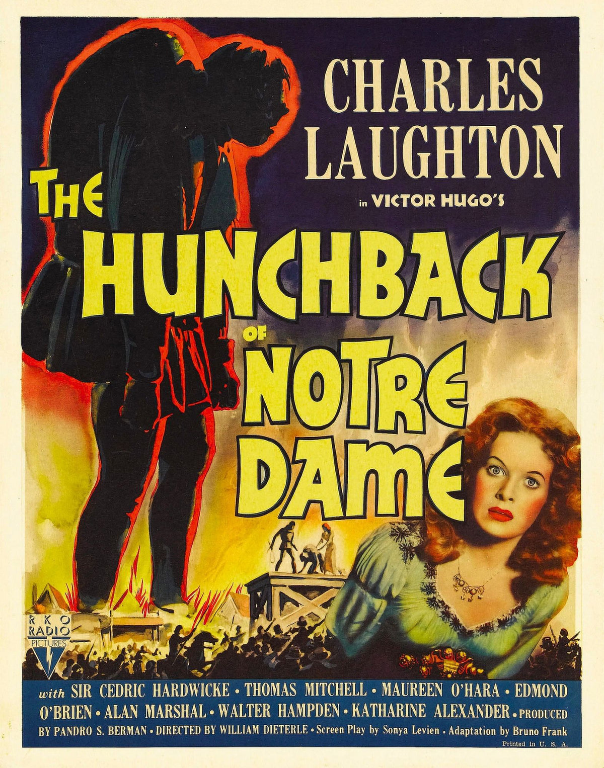 The Hunchback of Notre Dame movie poster featuring Maureen O'Hara from 1939 - window card print.