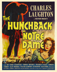 The Hunchback of Notre Dame movie poster featuring Maureen O'Hara from 1939 - window card print.