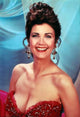 Lynda Carter in a stunning red shoulderless dress photo print.