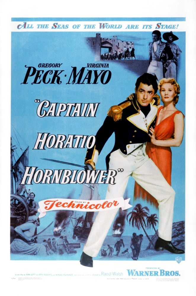 Captain Horatio Hornblower movie poster featuring Gregory Peck, 1951.
