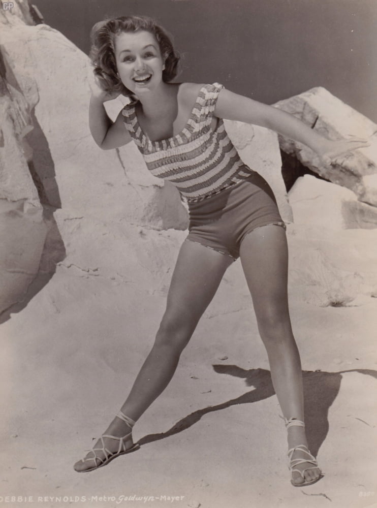 Debbie Reynolds in striped top and shorts photo print