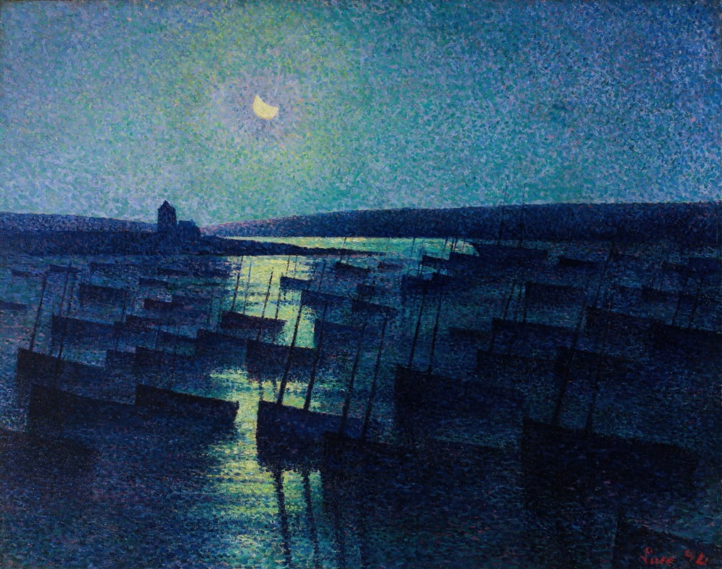 Camaret Moonlight and Fishing Boats art print by Maximilien Luce
