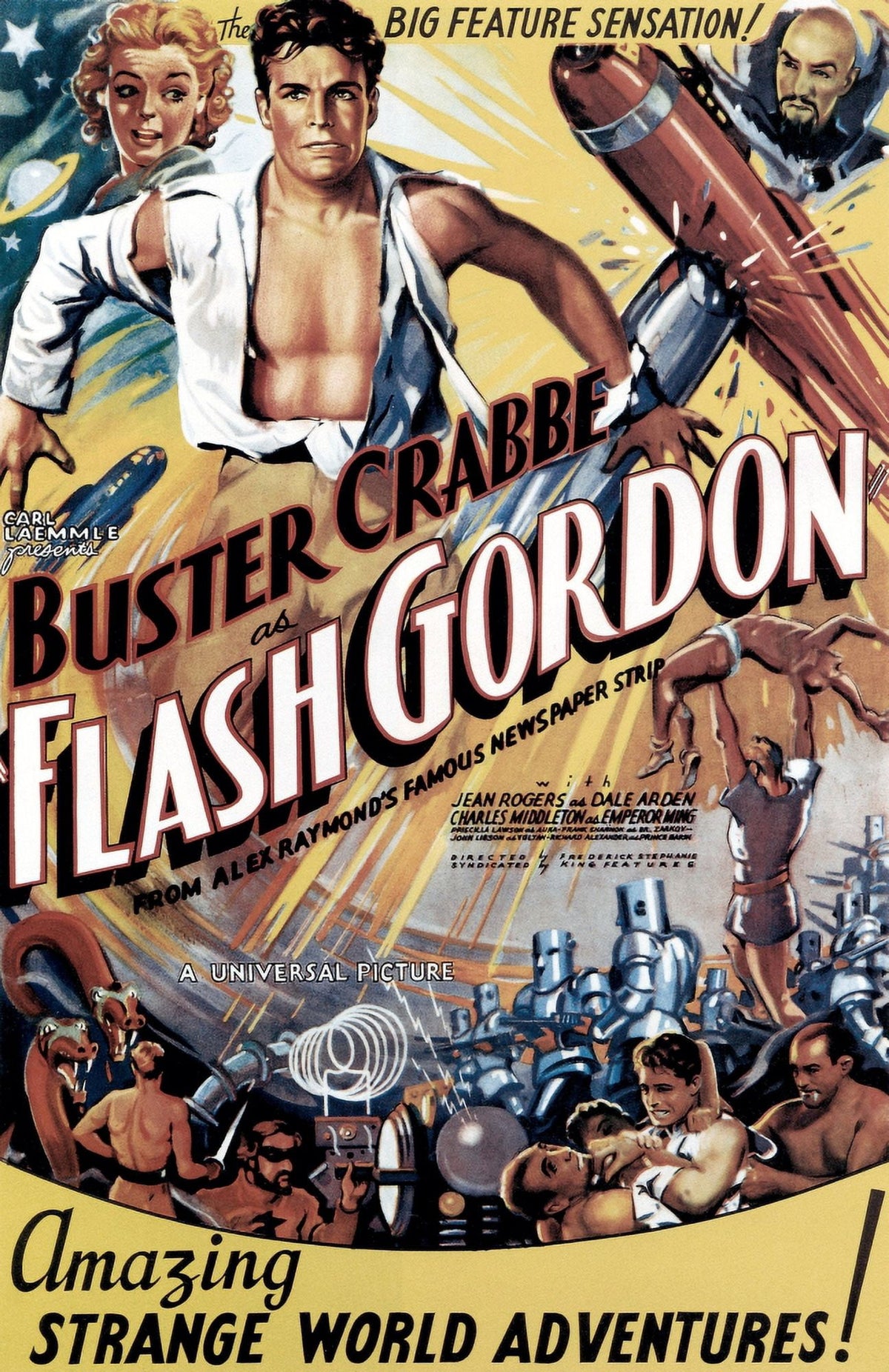 Flash Gordon 1936 Movie Poster Masterprint featuring Buster Crabbe and Jean Rogers