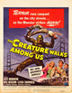 The Creature Walks Among Us movie poster print featuring Leigh Snowden, Jeff Morrow, and Rex Reason in classic horror film.