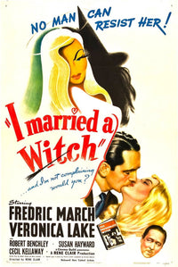 I Married A Witch movie poster featuring Fredric March and Veronica Lake, 1942 film art print.