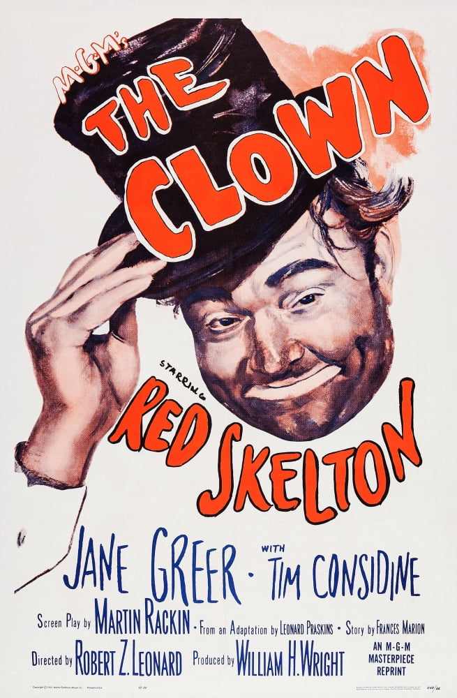 The Clown movie poster featuring Red Skelton from 1953, vibrant design, available in multiple sizes.
