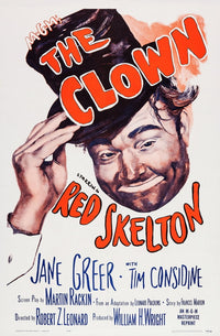 The Clown movie poster featuring Red Skelton from 1953, vibrant design, available in multiple sizes.