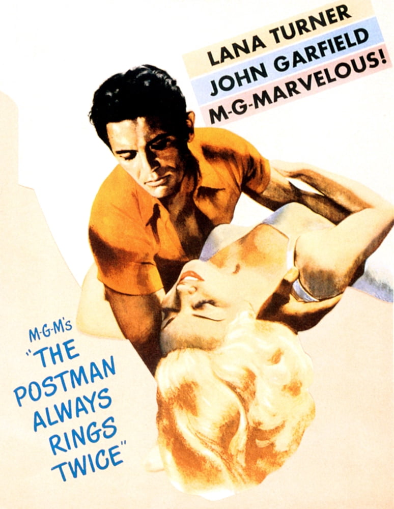 The Postman Always Rings Twice movie poster print featuring John Garfield and Lana Turner from the 1946 film.