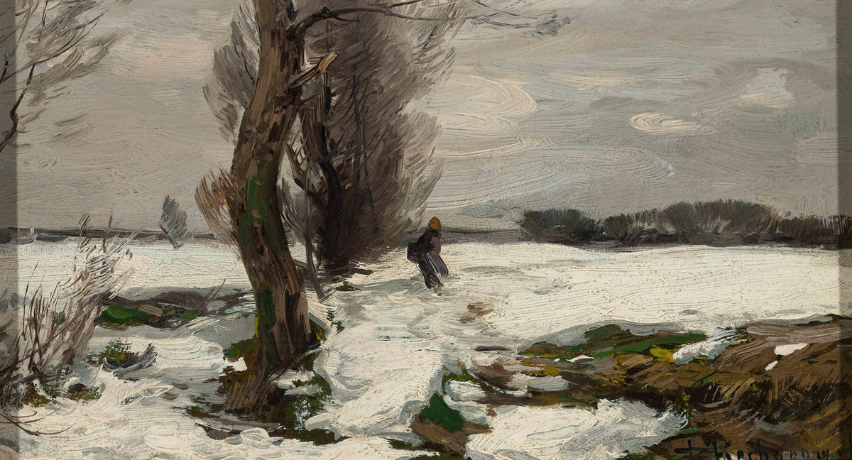 Winter Landscape Poster Print by Roman Kazimierz Kochanowski featuring serene snowy scenery.