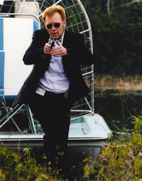 David Caruso in a black coat photo print, available in multiple sizes.