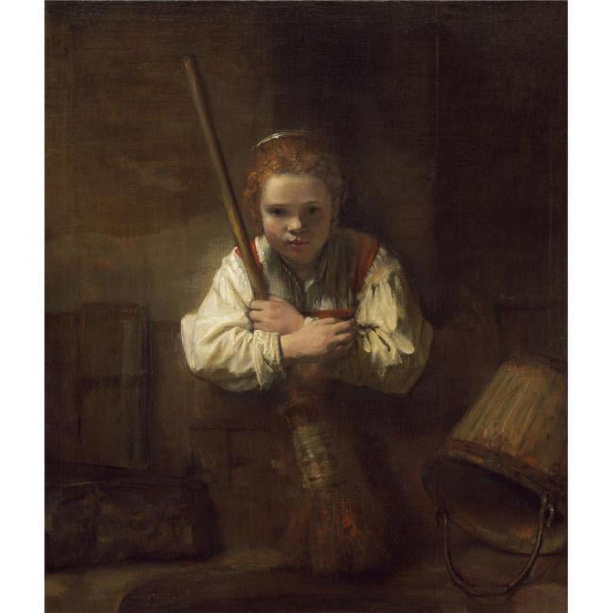 A Girl With A Broom Poster Print, whimsical decor art.