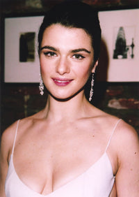 Elegant portrait photo print of Rachel Weisz in a white dress