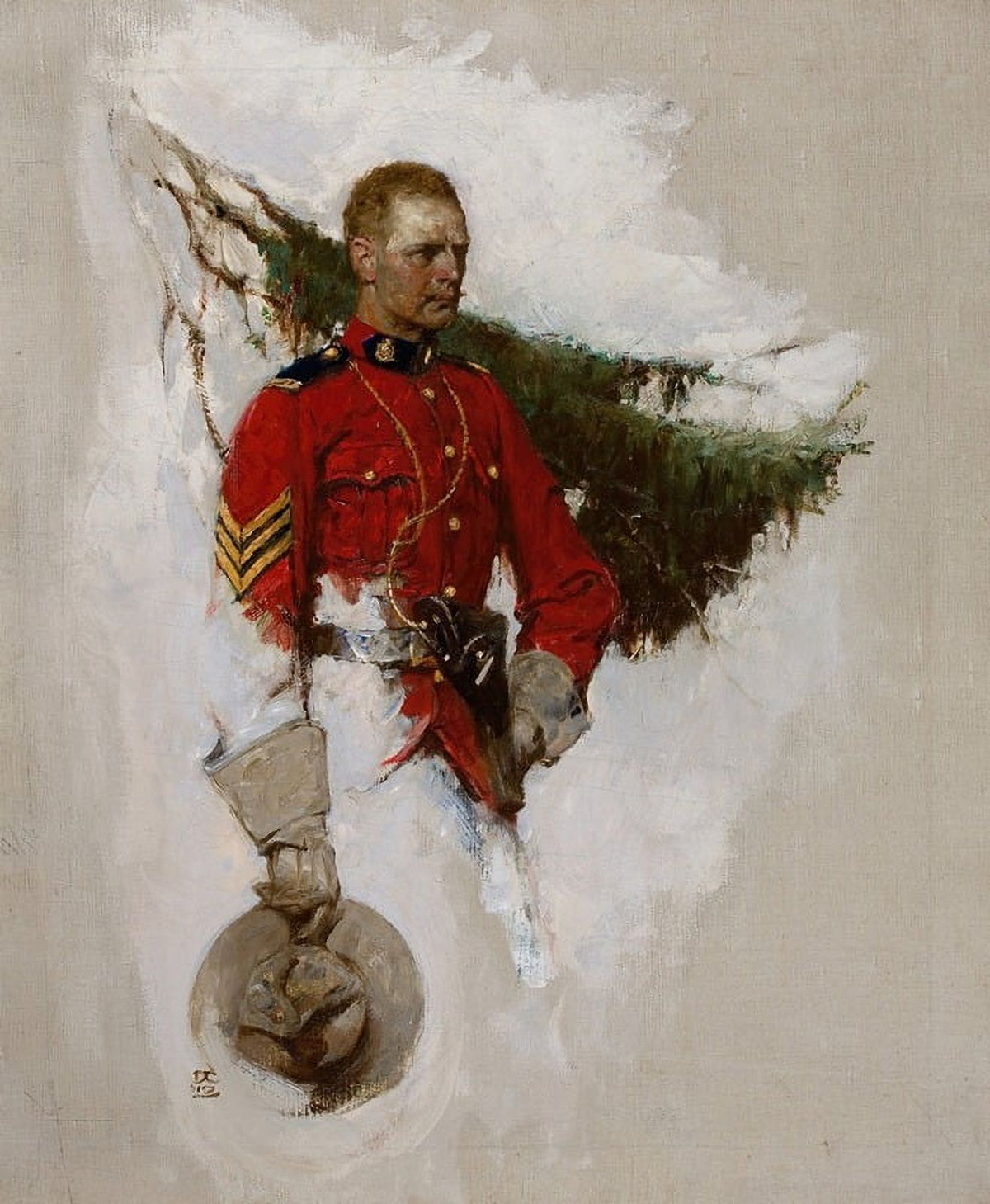Canadian Mountie (1919) art print by Dean Cornwell, showcasing traditional Canadian law enforcement attire.