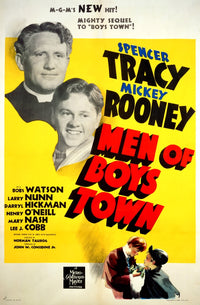 Men of Boys Town movie poster print featuring Spencer Tracy and Mickey Rooney, 1941 classic film.
