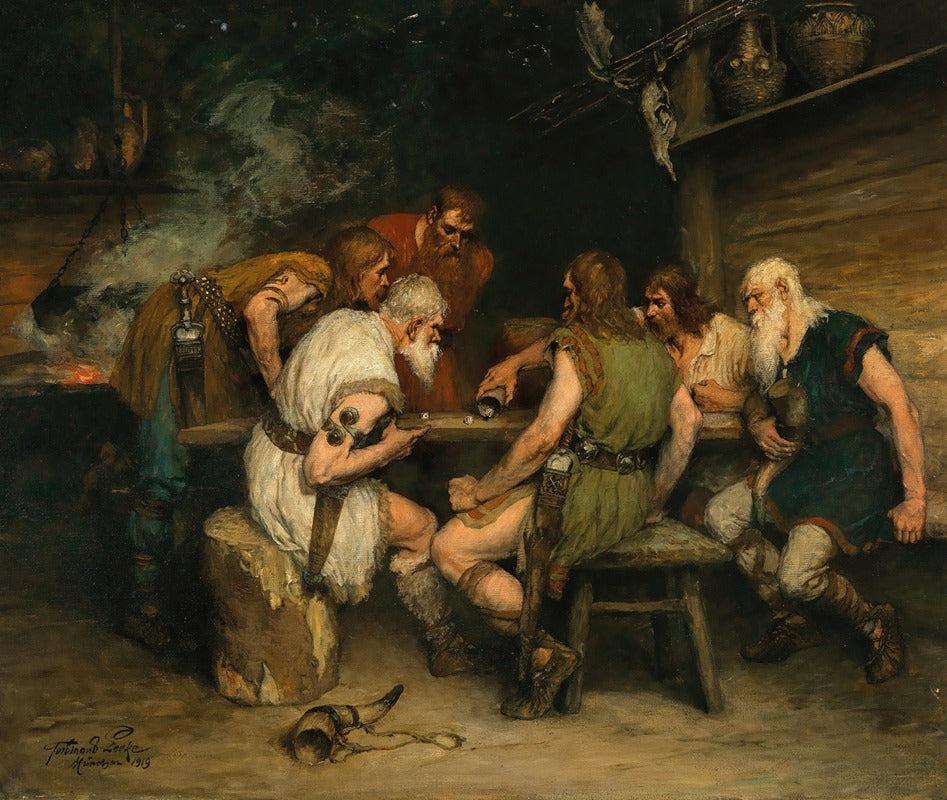 A Game of Dice vintage art print by Ferdinand Leeke, 18 x 24.