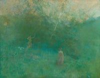 The White Birch Art Print by Thomas Wilmer Dewing, showcasing serene birch trees.