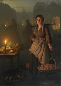 Market By Candlelight art print by Petrus van Schendel, depicting a candlelit market scene.