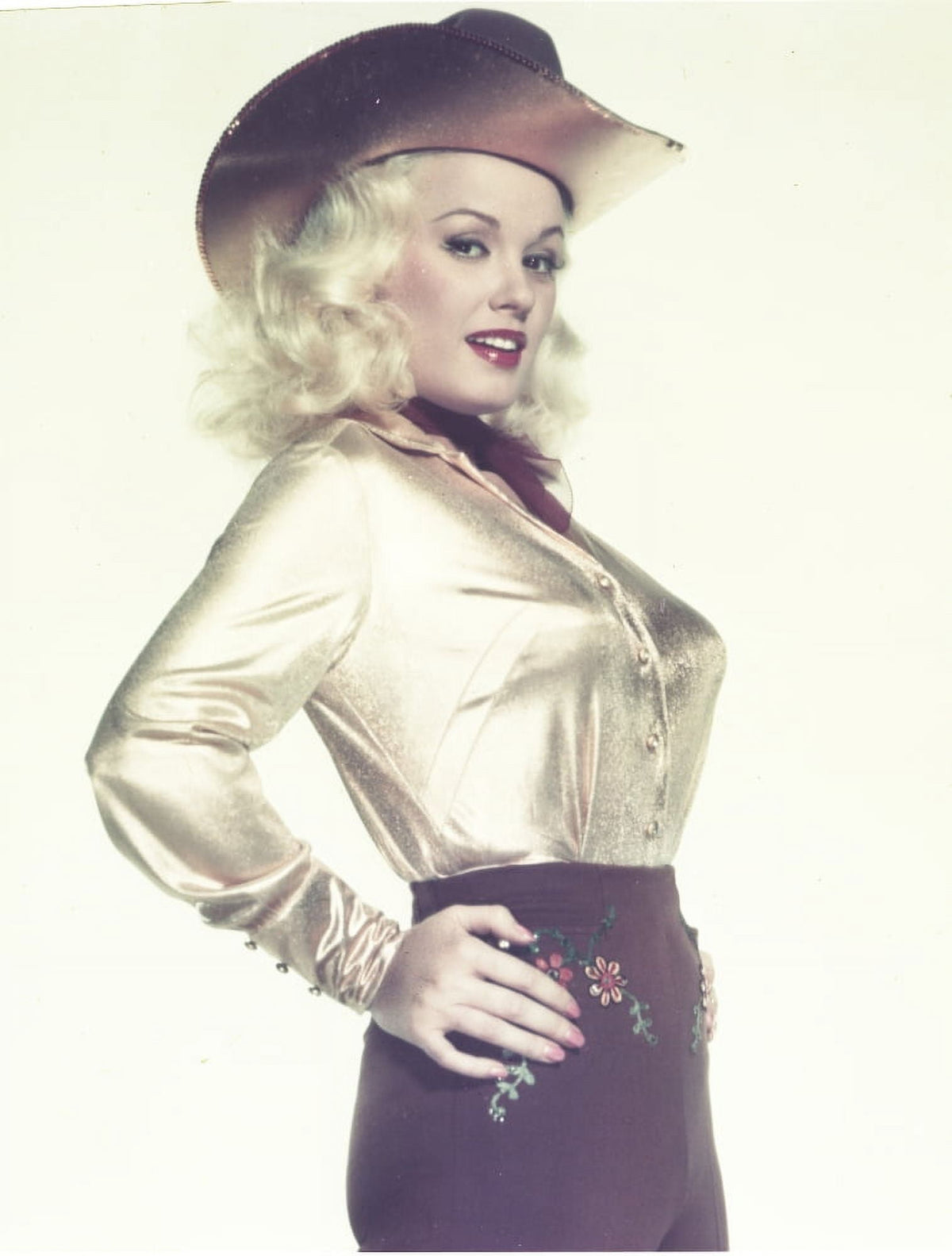 Mamie Van Doren portrait photo print in silver dress and cowboy hat