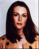 Julianne Moore photo print in tan leather jacket with circle patches