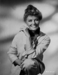 Classic black and white photo print of Katharine Hepburn in a white dress